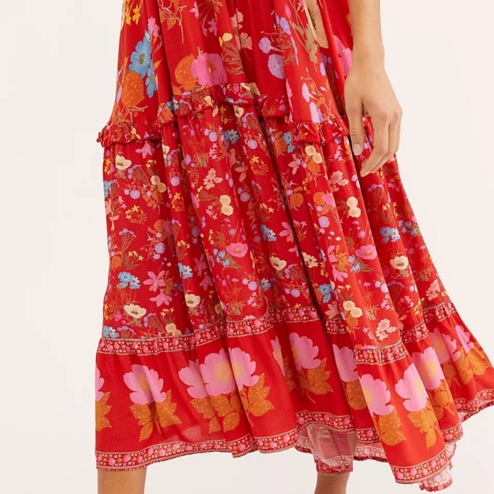 NWOT SPELL & THE GYPSY Free People Exclusive Wild Bloom Gown Crimson Cherry Red - Picture 3 of 12